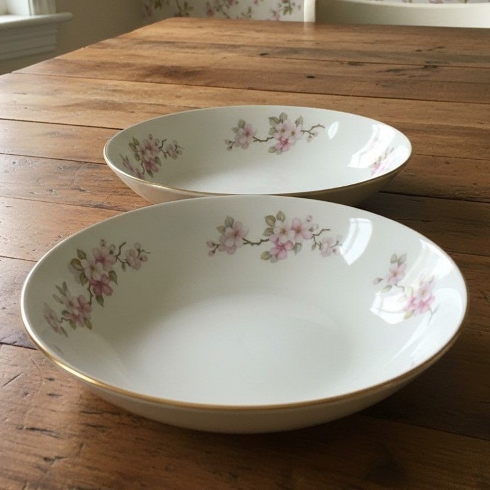 Homer Laughlin Pink Apple Blossom April Or Serving Bowl Set Of 2, Vintage